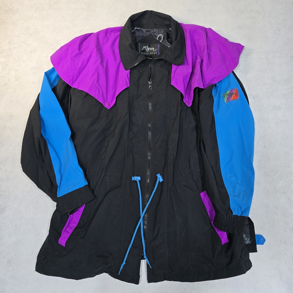 Roper Range Gear Vintage Y2K Colorblock Windbreaker Jacket Purple Blue Large